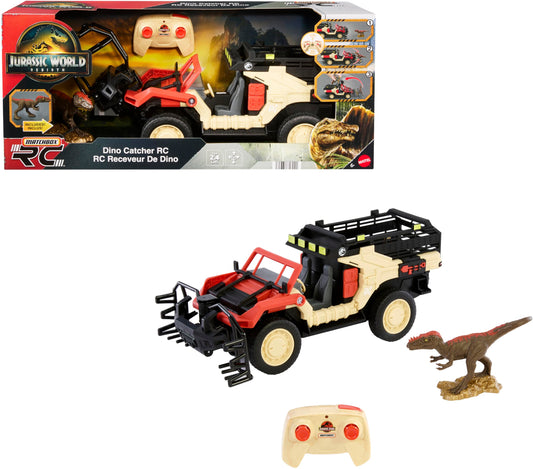 Matchbox RC Jurassic World Dino Catcher action shot showing capture in progress