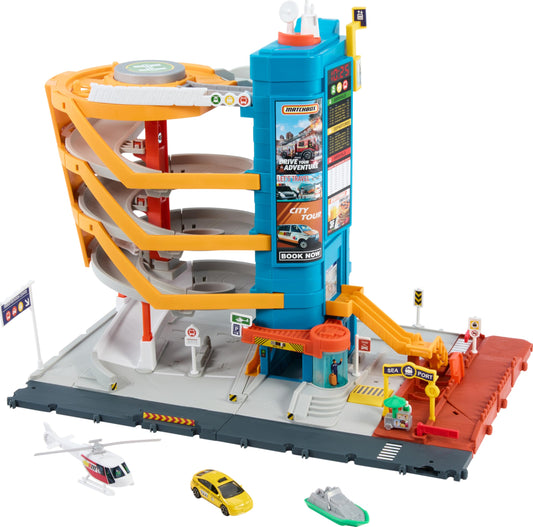 Matchbox Transportation Center five-level garage with kid-powered lift for storage and play