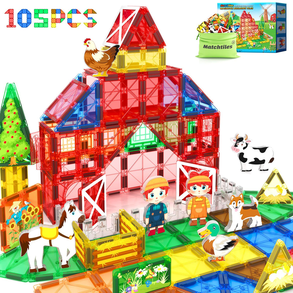 Matchtiles farm animals 105pcs set promotes imaginative play and durable construction.