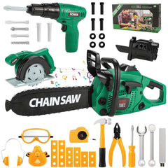 Mathea kids tool set electronic chainsaw boosts imaginative play and fine motor skills.