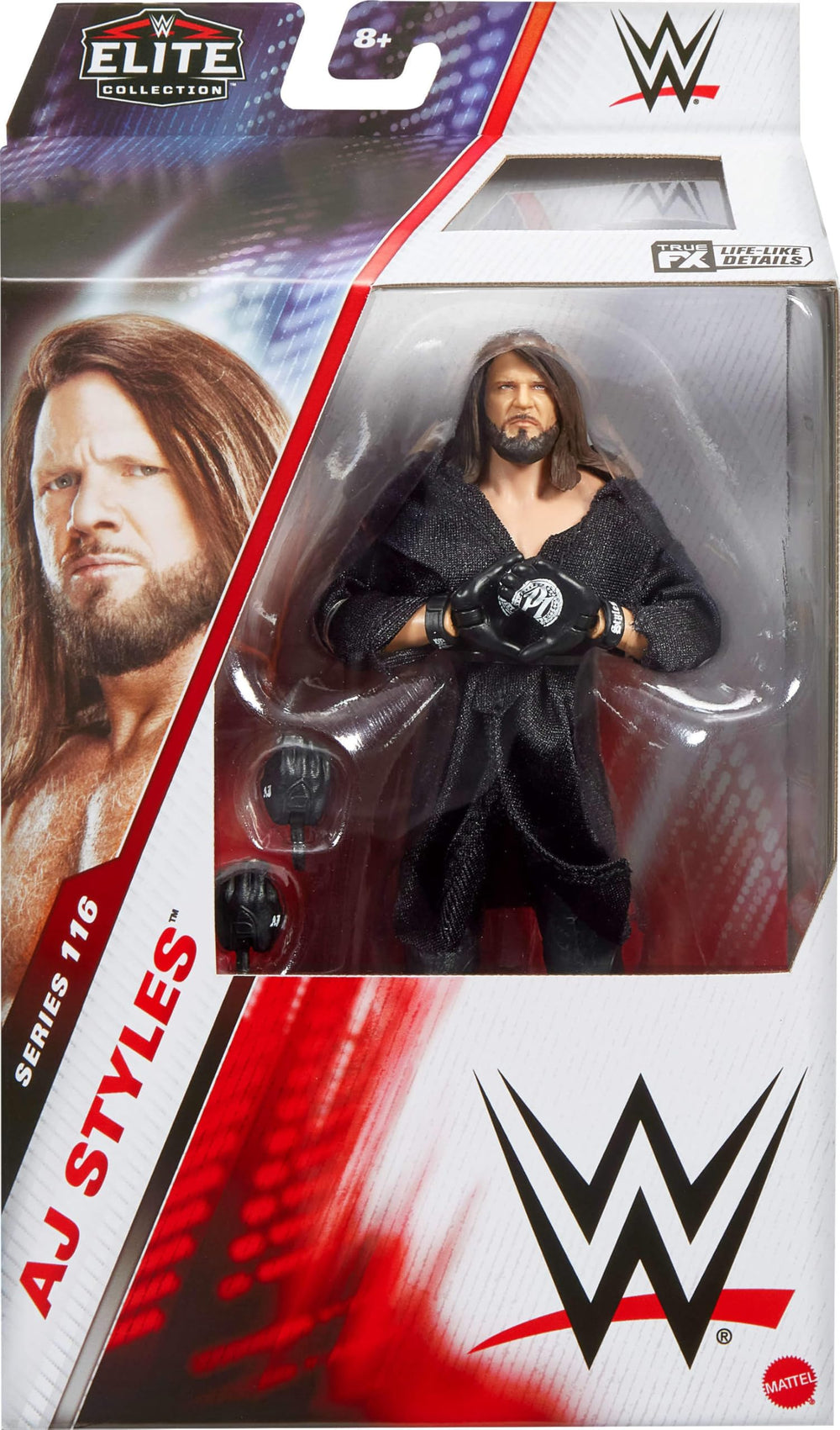 Mattel AJ Styles Elite truefx face detail enhances shelf realism