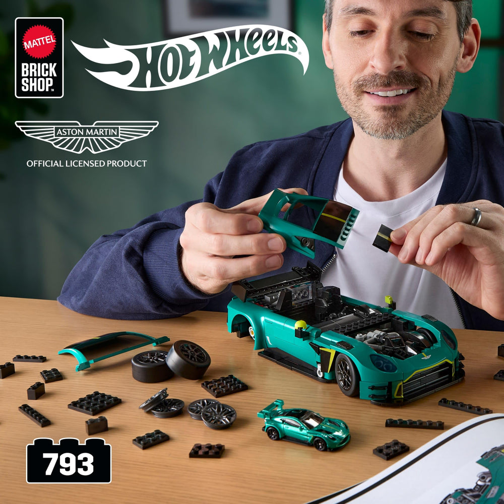 Mattel Aston Martin Vantage GT3 with hood open revealing detailed engine bay for showroom display