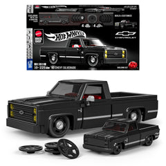 Mattel Brick Shop front packaging showing full '83 Chevy Silverado model and box benefits