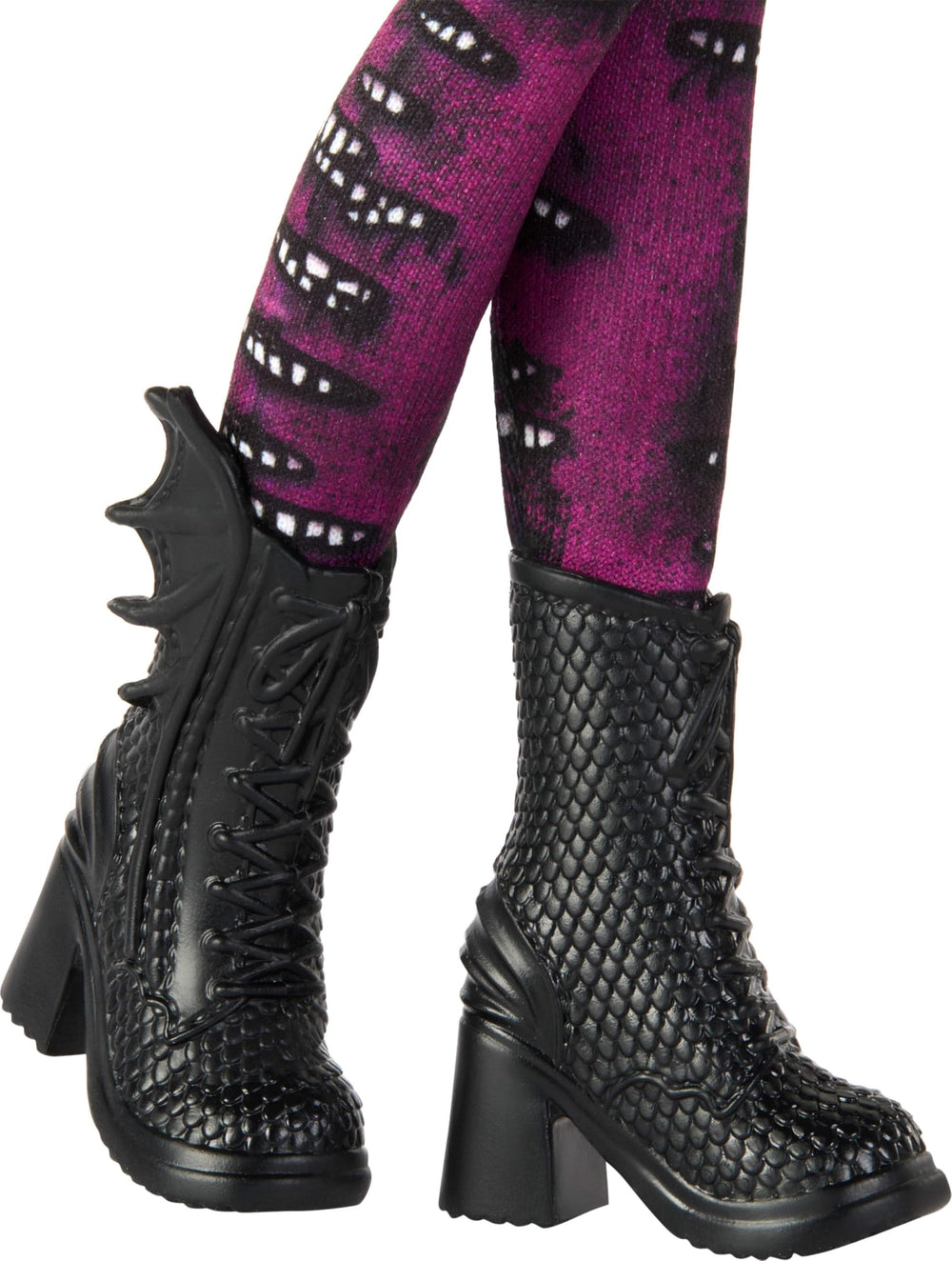 Mattel Descendants Mal purple hair close-up highlights the character look.