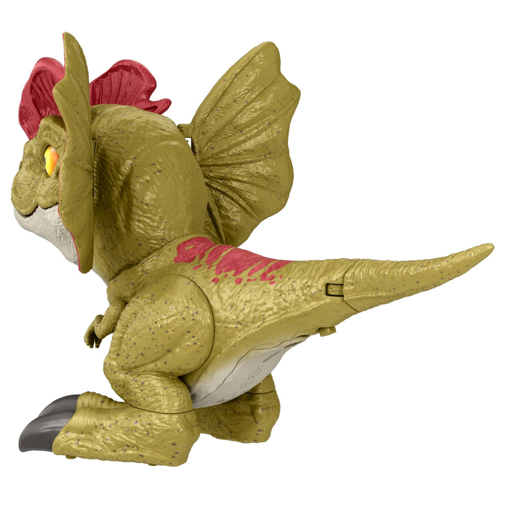 Mattel Dilophosaurus detailed textures close-up reveals rugged skin for realism.