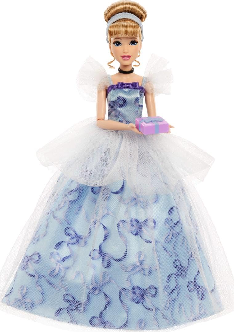 Mattel Disney Princess Cinderella doll with gift box accessory for celebrations.