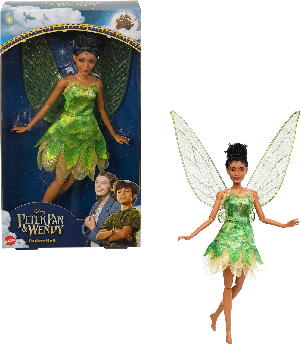Mattel Disney Tinker Bell doll in green dress ready for imaginative play.