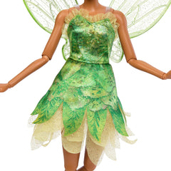 Mattel Disney Tinker Bell movie outfit reflecting Never Land aesthetics for display.