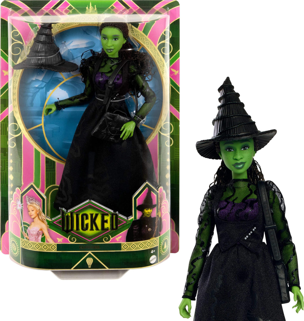 Mattel Elphaba doll with green skin for vivid Wicked-inspired storytelling.