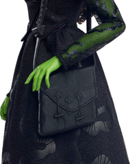 Mattel Elphaba doll wearing signature hat to enhance display and play scenes.