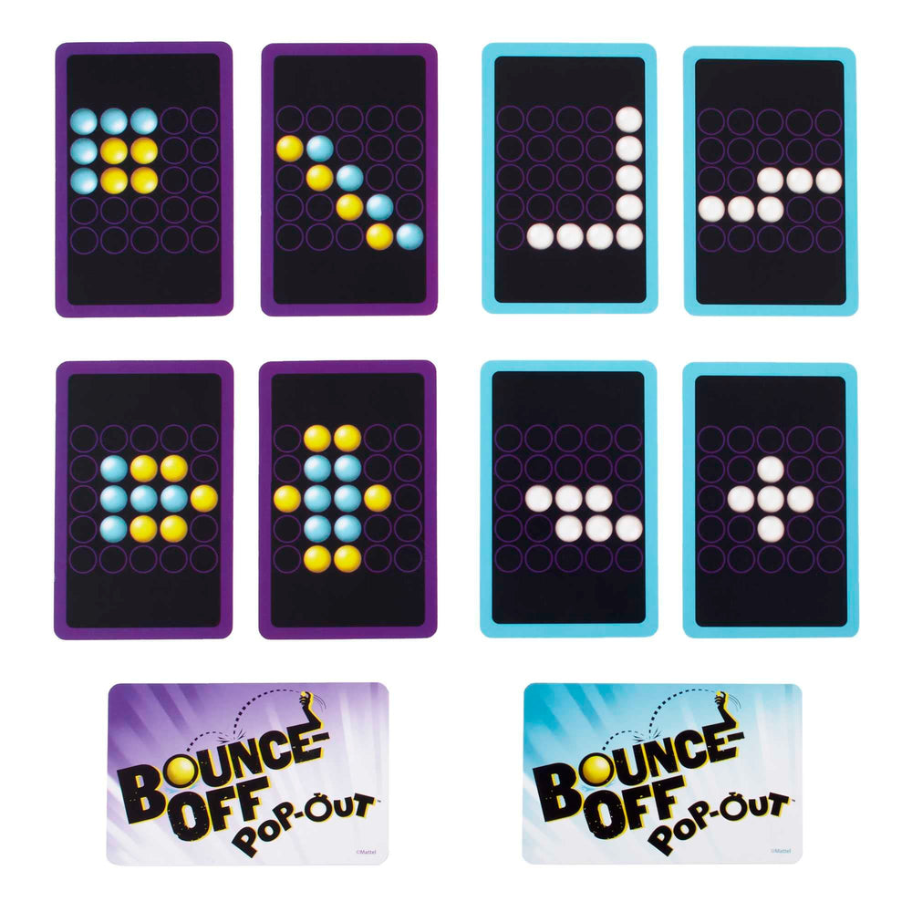 Mattel Games Bounce-Off Pop-Out captures ball-toss action as players chase patterns in rapid rounds.