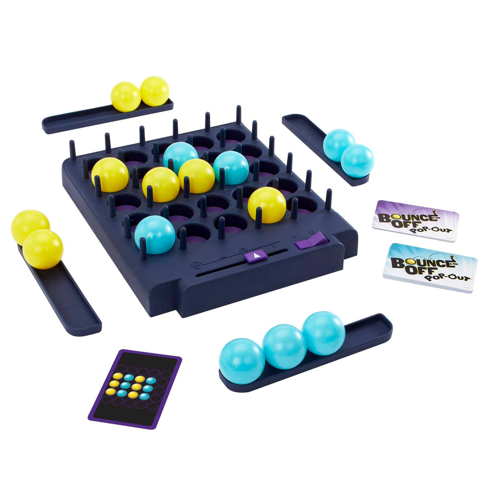 Mattel Games Bounce-Off Pop-Out features a timer and challenge cards fueling quick, competitive play.