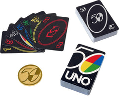 Mattel Games UNO Premium 50th Edition 50/50 card twist adds a surprise element to rounds.
