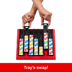 Grid layout of UNO Quatro shows tiles moving between trays