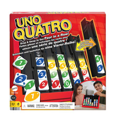 Mattel Games UNO Quatro tray setup shows colorful tiles ready for rapid play