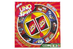 Mattel Games UNO Spin play scene showing a lively family round