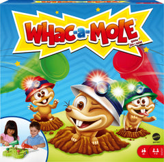 Mattel Games WHAC-A-MOLE arcade unit lit up for exciting play sessions.