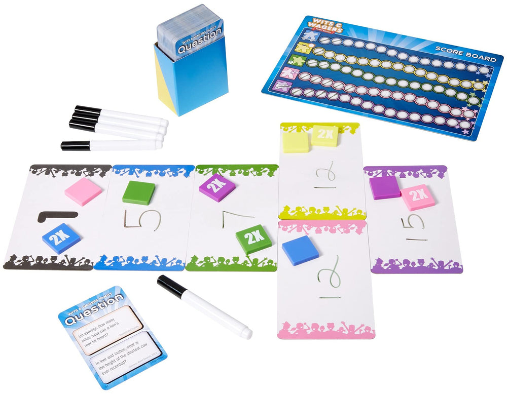 Mattel Games Wits & Wagers Family Edition box is ready for a memorable game night.