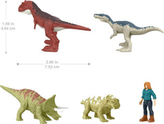 Mattel Jurassic World Dominion Carnotaurus Clash Pack dinosaur mini figures for imaginative battles.
