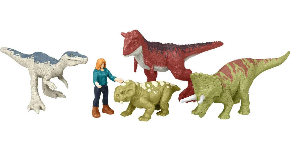 Mattel Jurassic World Dominion Carnotaurus Clash Pack travel-ready figures for quick storytelling.