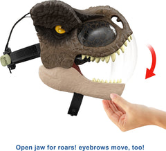 Mattel Jurassic World Chomp N Roar mask with adjustable strap for secure wear.