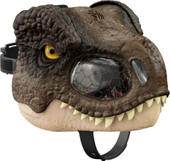 Mattel Jurassic World Chomp N Roar mask close-up shows lifelike skin texture for immersive play.