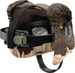 Mattel Jurassic World Chomp N Roar mask side profile captures dramatic hero look.
