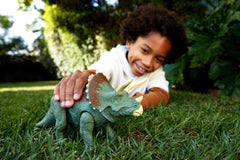 Mattel Jurassic World Dominion Roar Strikers Triceratops in attack action