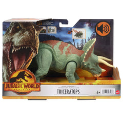 Mattel Jurassic World Dominion Roar Strikers Triceratops DNA code unlocks AR features