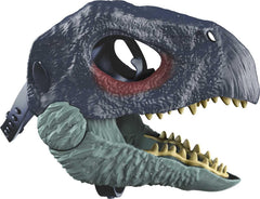 Mattel Jurassic World Dominion Therizinosaurus mask includes eye and nose openings for visibility.