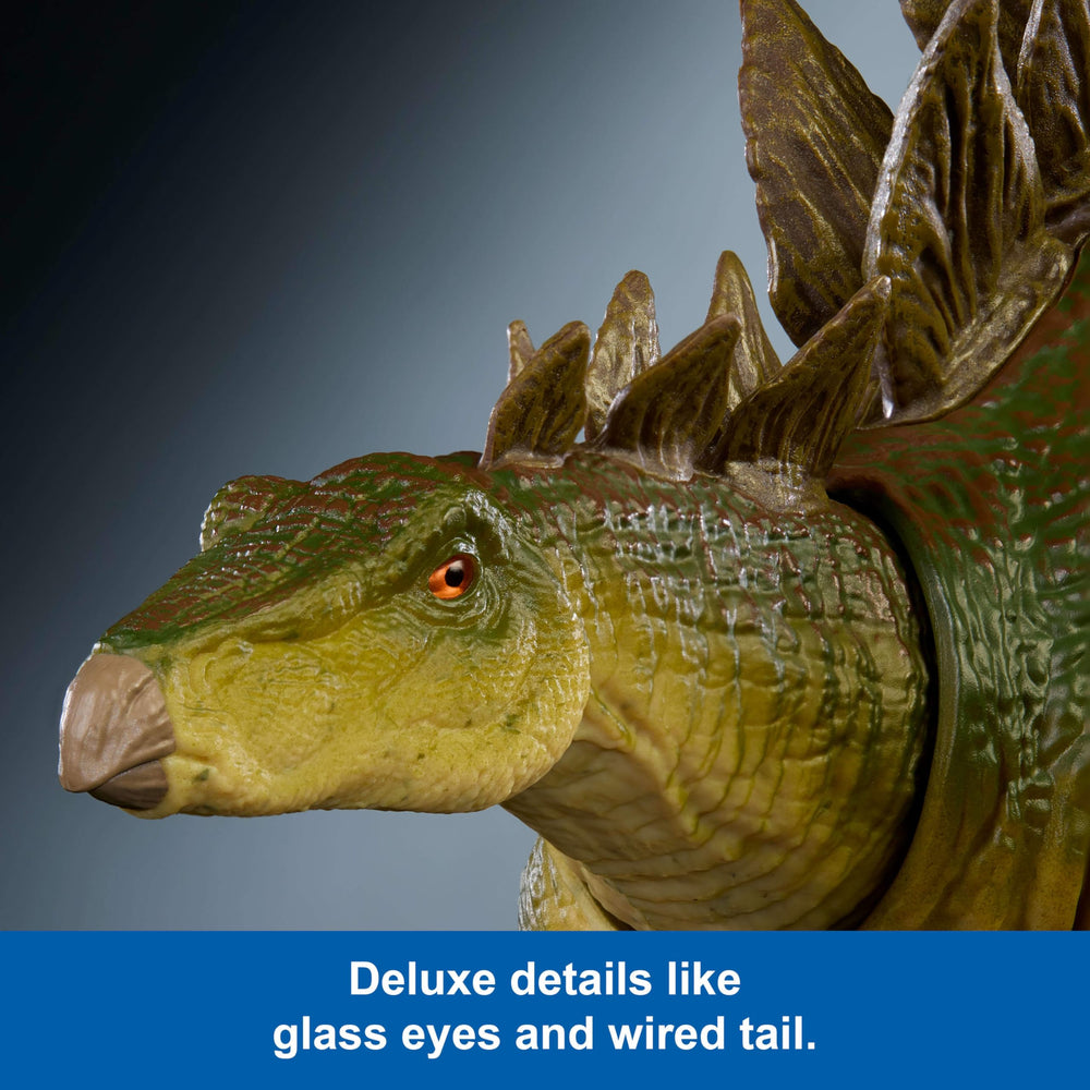 Mattel Jurassic World Hammond Stegosaurus glass eyes enhance realism in photos