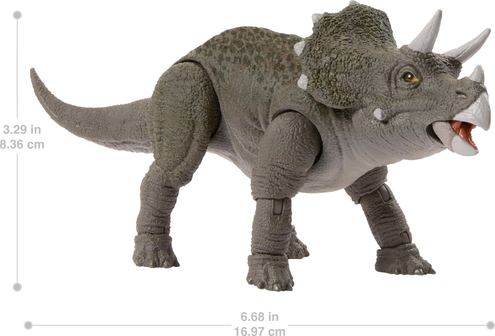 Mattel Jurassic World Hammond Triceratops shows 14 joints for dynamic poses.