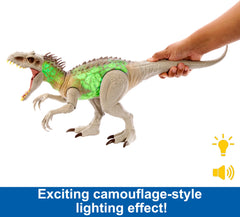 Mattel Jurassic World Indominus Rex roars and sounds add authentic dinosaur ambience.