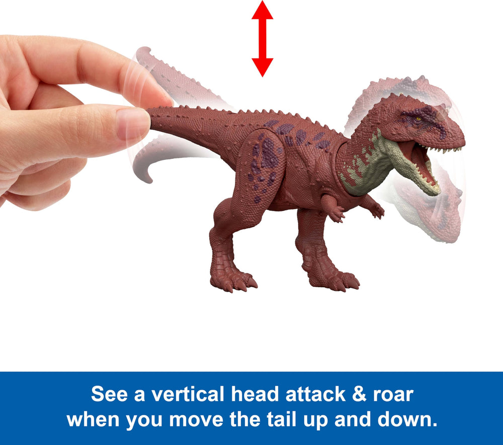 Mattel Jurassic World Rebirth Aucasaurus poseable joints enable dramatic poses.