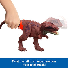 Mattel Jurassic World Rebirth Aucasaurus roar adds immersive battle sound.