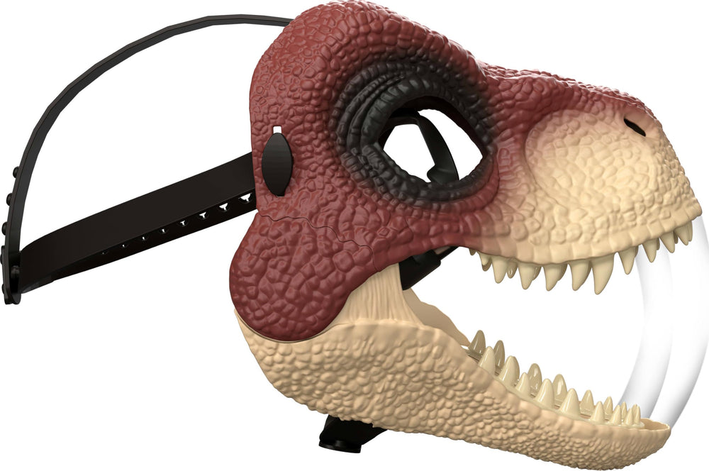 Mattel Jurassic World Rebirth Raptor mask eye-nose openings keep visibility comfortable.