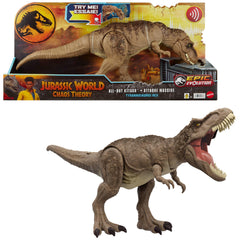 Mattel Jurassic World T. rex neck-thrash action pose for dynamic play.