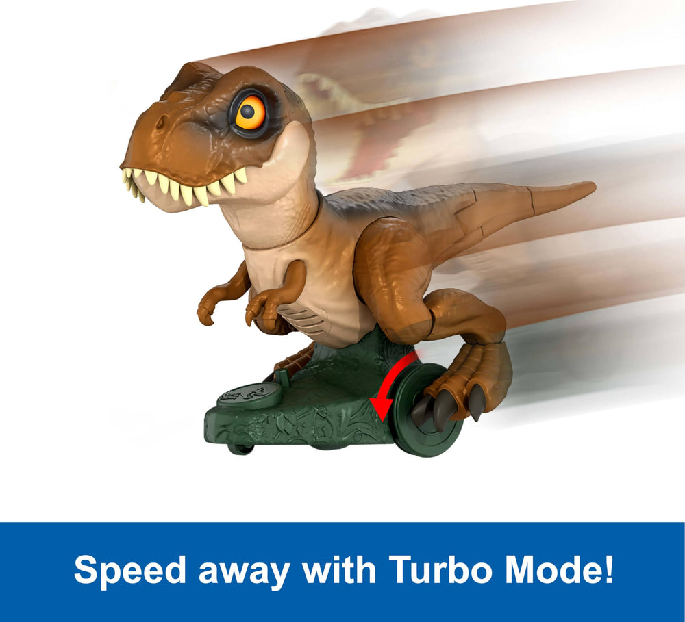 Mattel Jurassic World T. Rex Turbo Speed Mode for fast, exhilarating play.