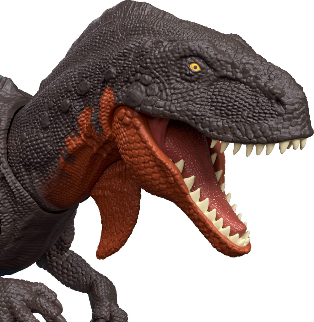 Mattel Jurassic World Wild Roar Abelisaurus app scan unlocks AR activities.