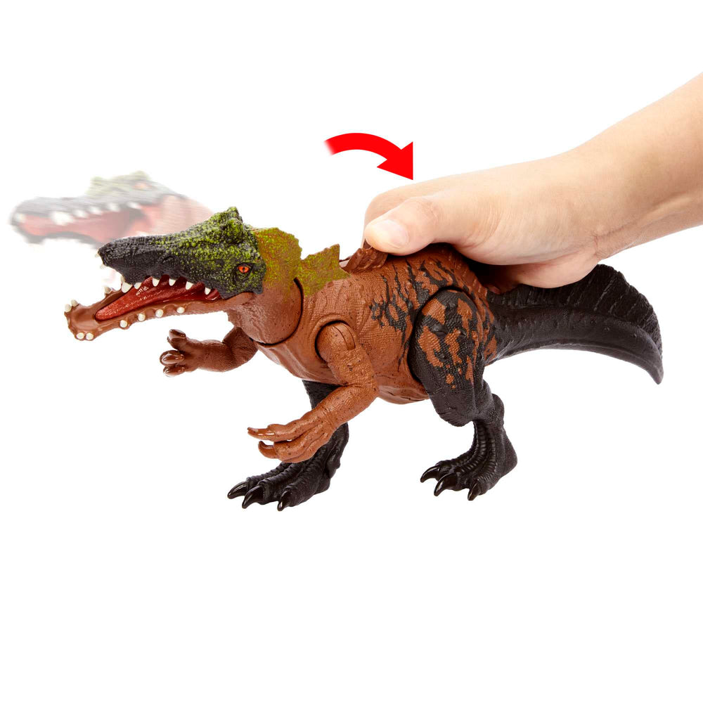 Mattel Jurassic World Wild Roar Irritator supports racing and action play