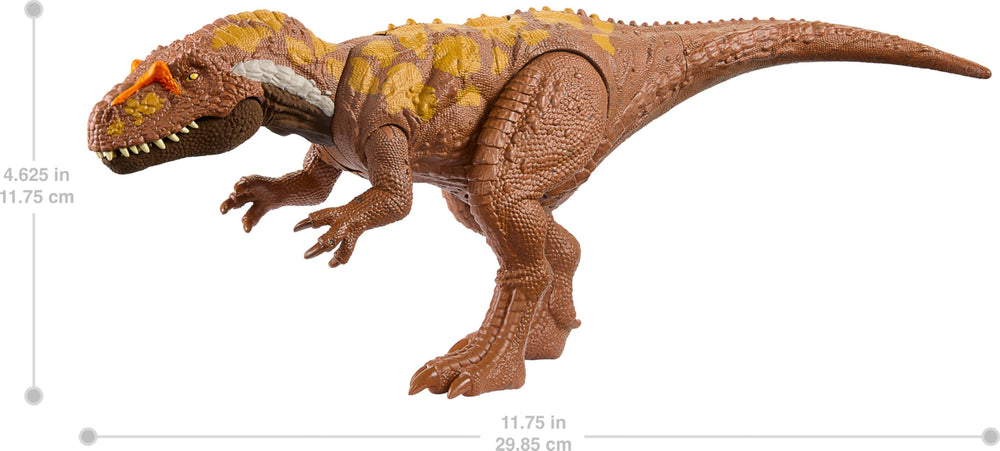 Mattel Jurassic World Wild Roar Megalosaurus packaging and collectible figure