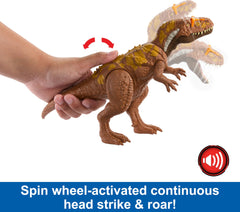 Mattel Jurassic World Wild Roar Megalosaurus spin-wheel activated motion