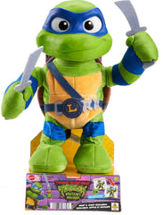 Mattel Leonardo TMNT plush vinyl head complements soft body design.