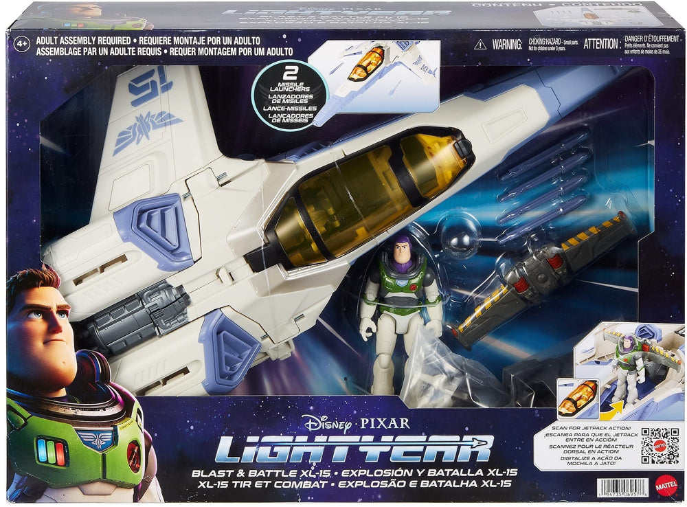 Mattel Lightyear pop-down landing gear enables realistic setup.
