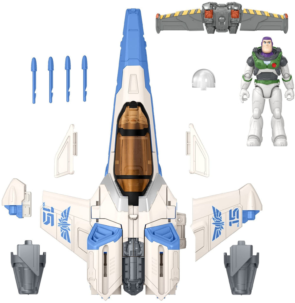 Mattel Lightyear projectile shooters on both wings for action play.