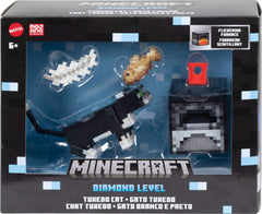 Mattel Minecraft Diamond Level Tuxedo Cat on a display stand.
