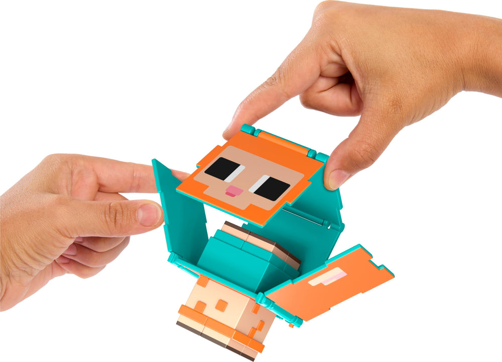 Mattel Minecraft Flippin’ Figs head panel — lift and lock for quick figure swaps