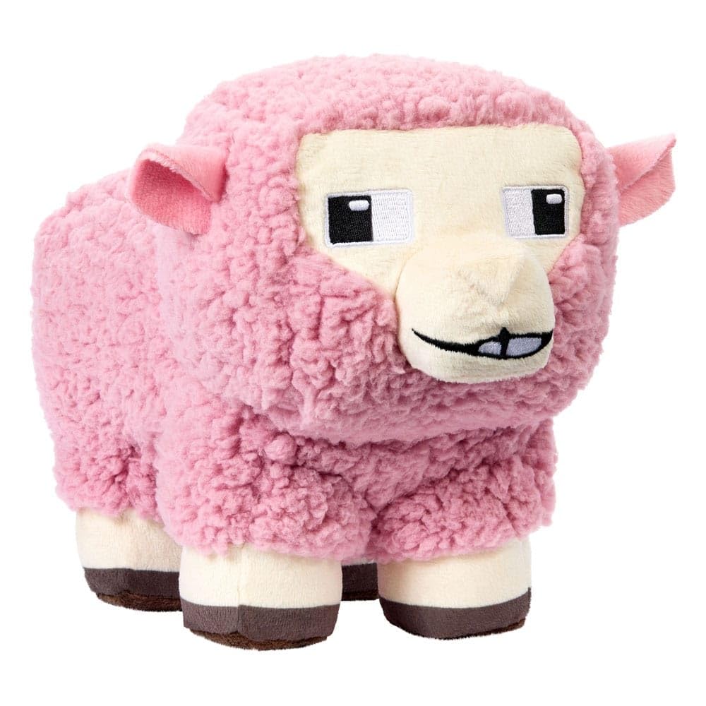 Mattel Minecraft Pink Sheep plush, 8-inch scale, soft fabrics for cuddling and imaginative play.