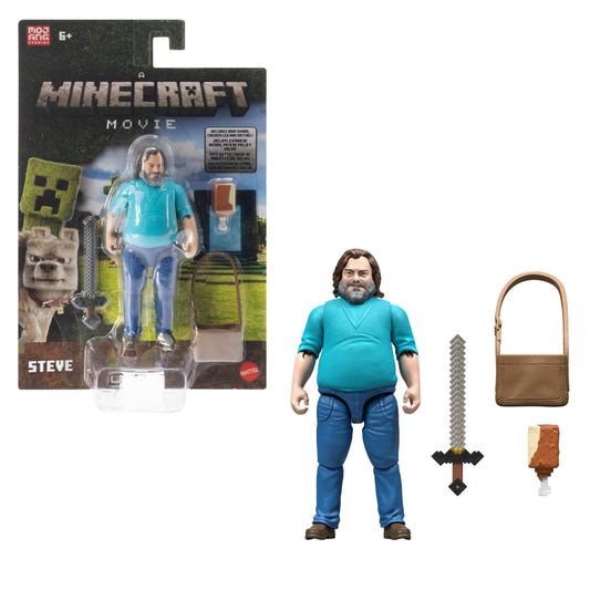 Mattel Minecraft Steve figure, 4-inch poseable for imaginative play.