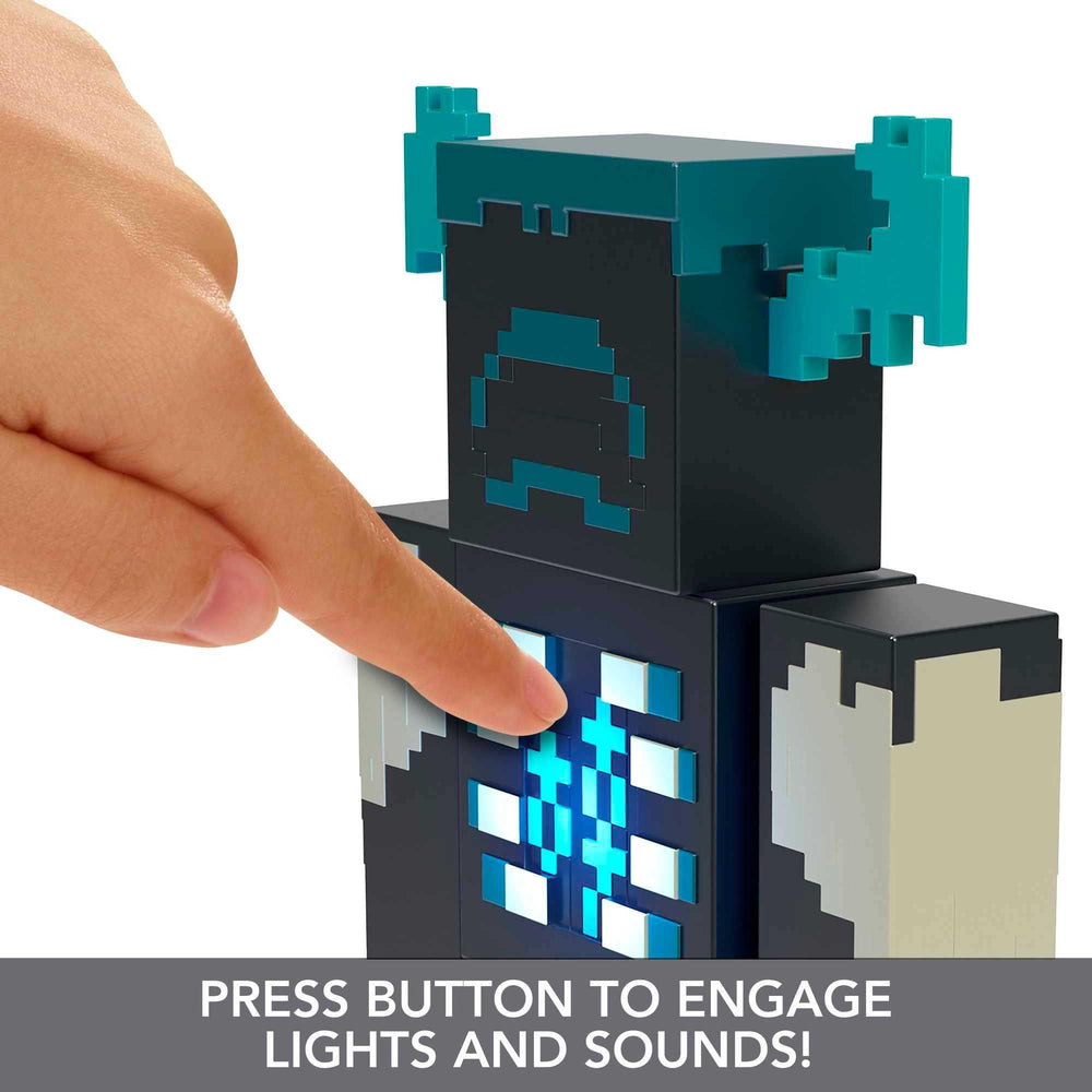 Mattel Minecraft Warden figure's attack mode replicates dramatic action moments during play